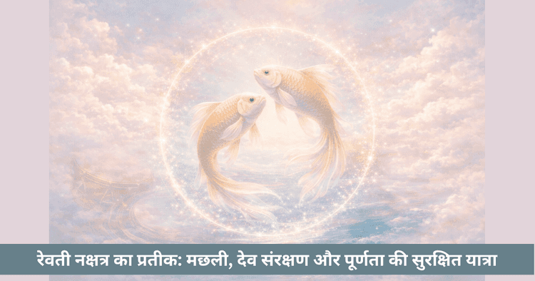 रेवती नक्षत्र प्रतीक अर्थ: मछली, पुषण देव संरक्षण, सुरक्षित यात्रा और कर्मिक पूर्णता