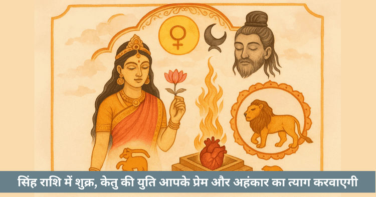 शुक्र-केतु युति 2025: सिंह में प्रेम, विरक्ति और कर्मिक शुद्धि।