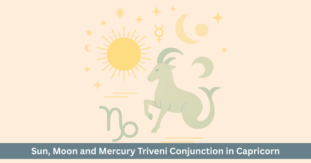 Triveni Yoga 2025: Sun Moon Mercury Conjunction in Capricorn. Secret of Knowledge and Silence on Mauni Amavasya.