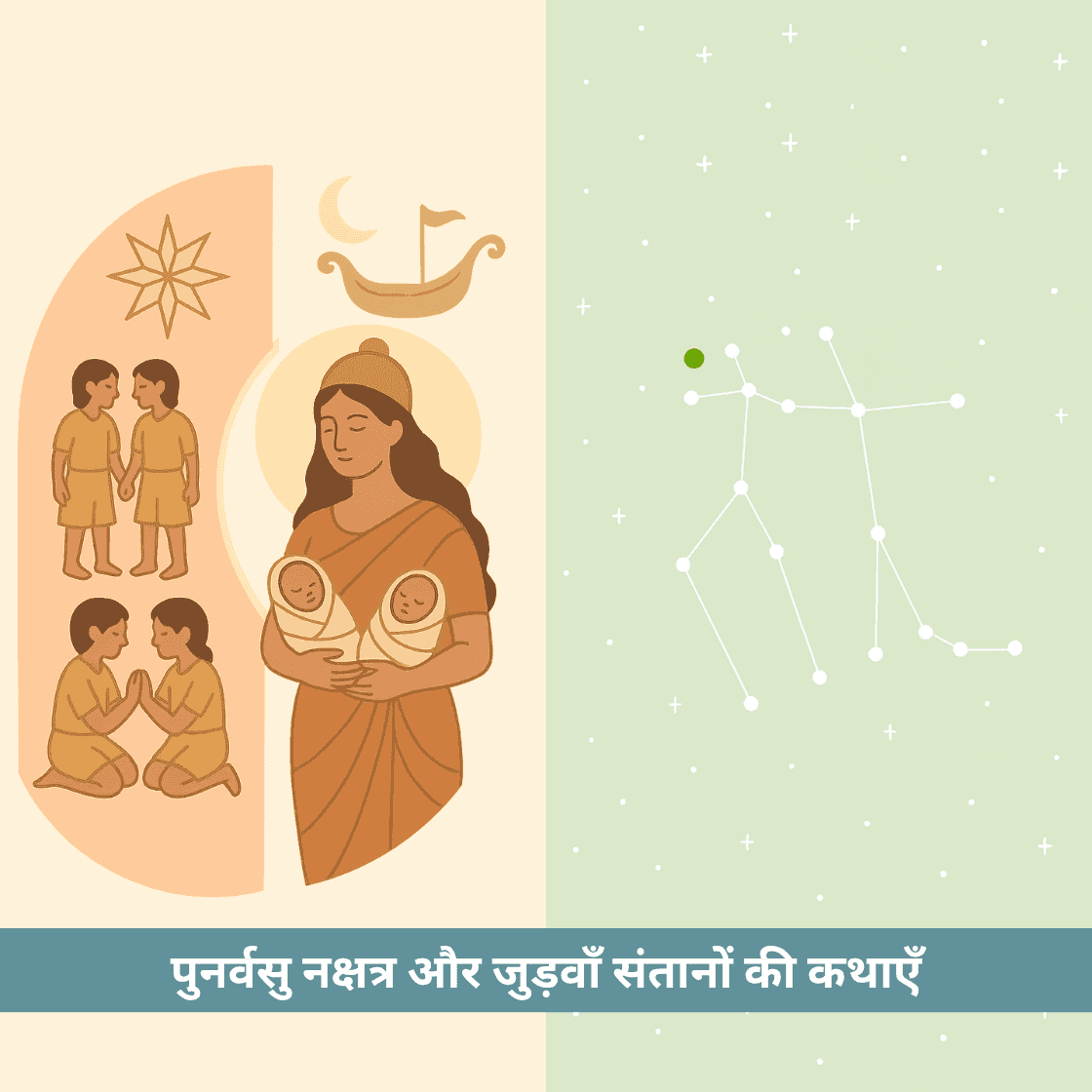 पुनर्वसु नक्षत्र और जुड़वाँ संतानों की कथाएँ: वैदिक ज्योतिष में द्वैत और बहुलता का रहस्य