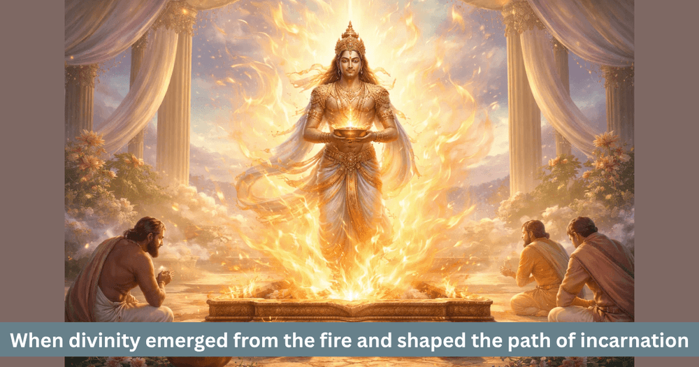 Divine Being Emerging from Yajna Fire: Manifestation Through Agni