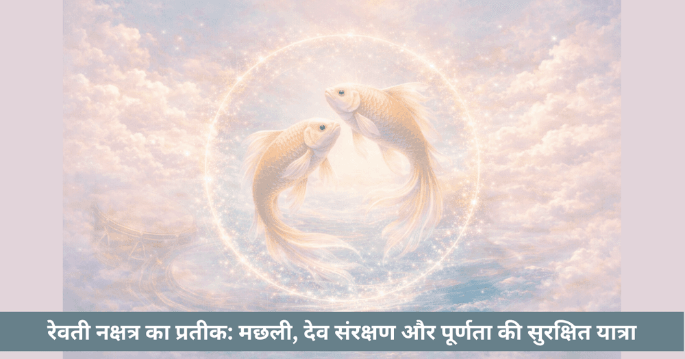 रेवती नक्षत्र प्रतीक अर्थ: मछली, पुषण देव संरक्षण, सुरक्षित यात्रा और कर्मिक पूर्णता