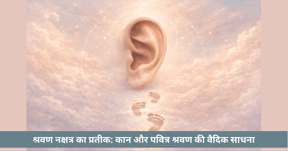 श्रवण नक्षत्र कान प्रतीक अर्थ, तीन पदचिह्न, श्रुति और सुनने की साधना
