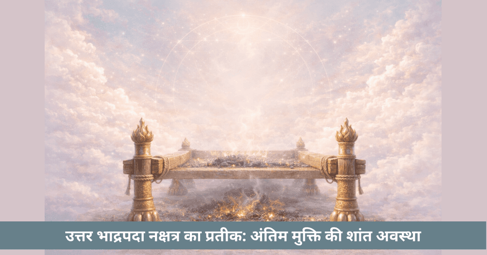 उत्तर भाद्रपदा नक्षत्र प्रतीक अर्थ, अर्थी के पीछे के पाये, शांति, स्थिरता और मोक्ष