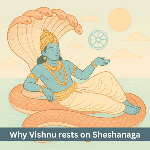 Why does Vishnu rest on Sheshanaga and how does he create infinite universes